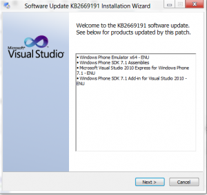 Software Update KB266919 300x282 Installing Windows Phone 7 SDK on Windows 8 