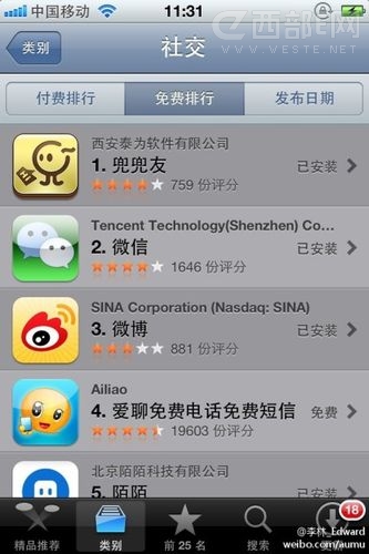 兜兜友力压微信 成为APP Store免费社交榜第1名